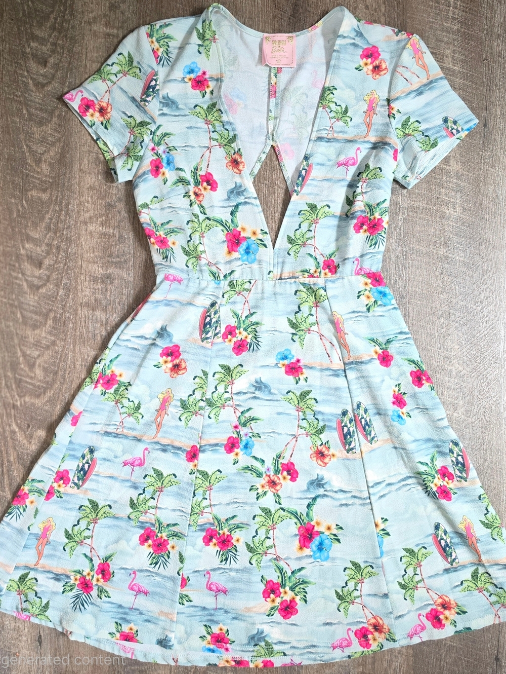 Show Me Your MuMu X Barbie Ibza Fit & Flare Mini Dress Womens S Light Blue Tropi - Picture 6 of 12